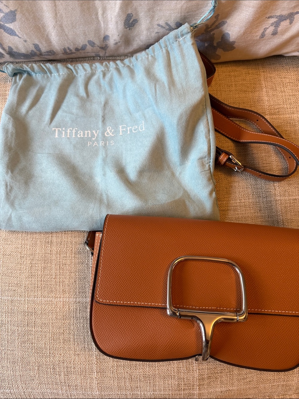 Tiffany & Fred Cognac Brown Leather Shoulder Bag with Silver Hardware